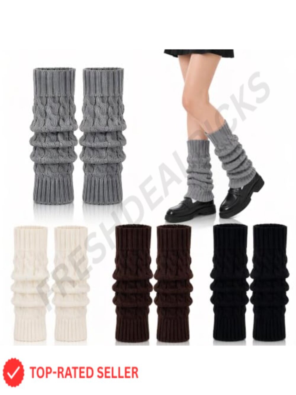 Cable Knit Leg Warmers High Stretch Acrylic 4 Pairs Women Girls 80s Party Yoga